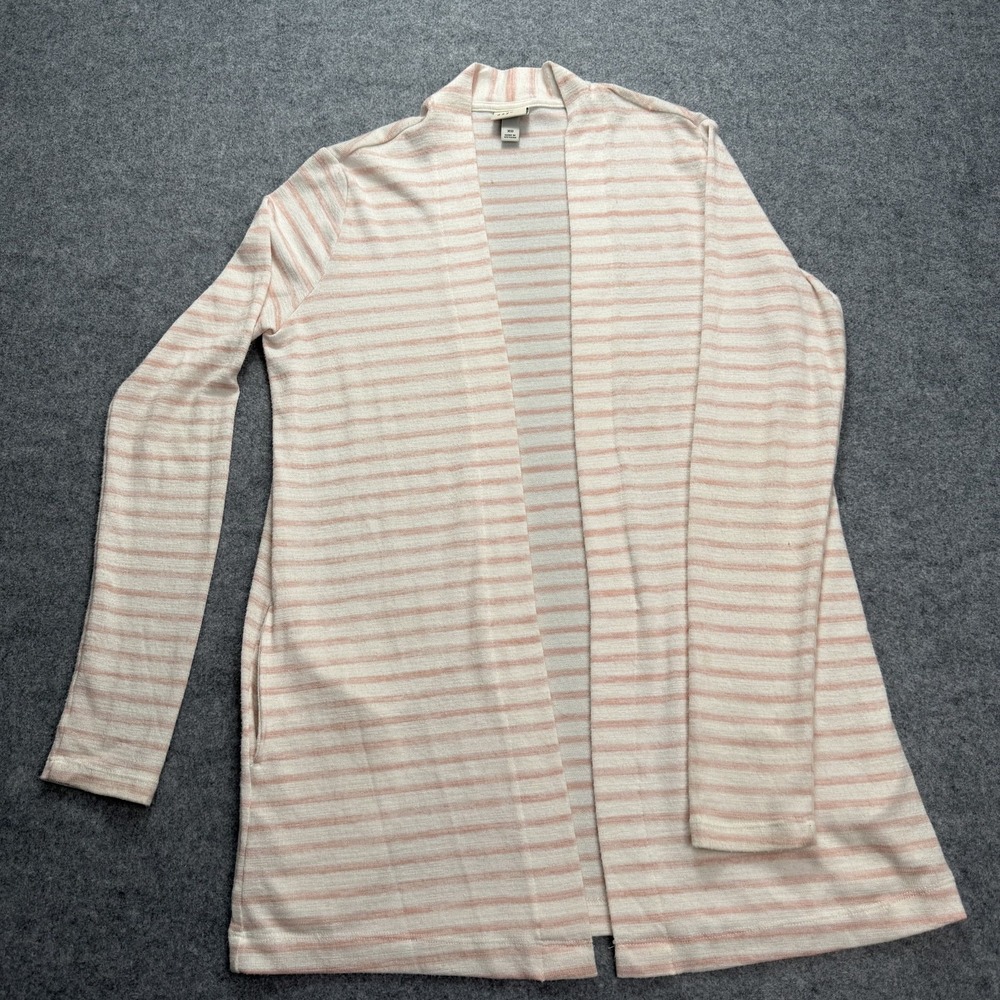 A New Day Women's Striped Open Cardigan Sweater XS Pink White Lightweight Rayon